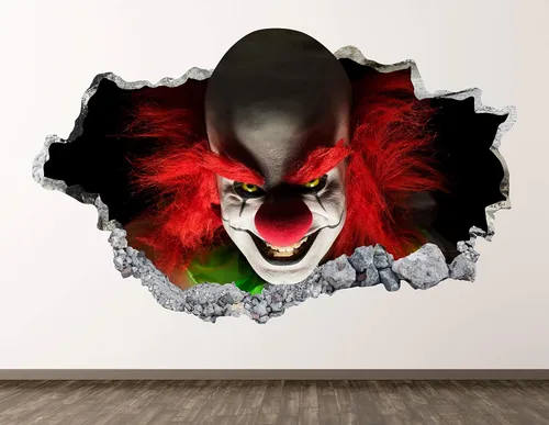 Calcomanía de pared de payaso para decoración de arte de terror aplastado en 3D, póster mural de habitación de los niños, regalo personalizado BL884