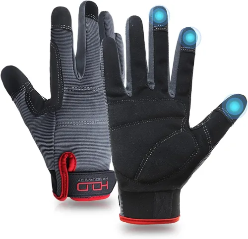 Miniatura 5 de AIGEVTURE Guantes de trabajo para hombre y mujer, guantes de jardinería de uso general con pantalla táctil, guantes de mecánico delgados de trabajo