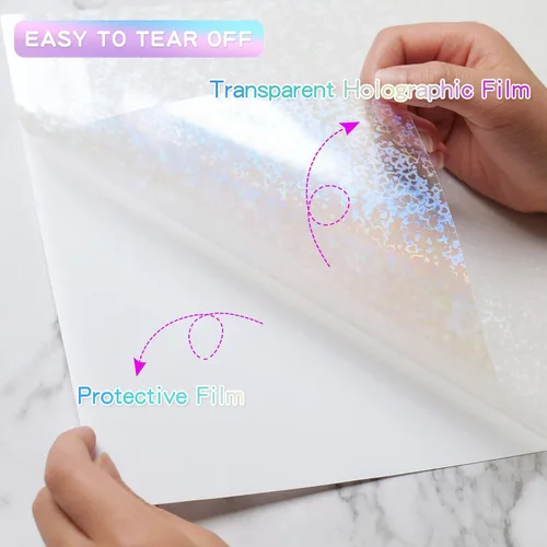 Miniatura 3 de Papel adhesivo holográfico, 36 hojas de laminación de vinilo holográfico transparente, película autoadhesiva transparente para calcomanías