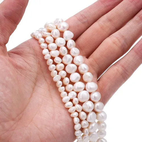 Miniatura 3 de Beadia - Cuentas de perlas naturales con orificio lateral de 7-8 mm, perlas cultivadas de agua dulce, blancas, piedras preciosas sueltas para hacer