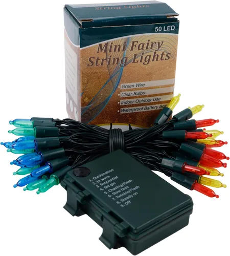 Miniatura 3 de Blissun Luces de Navidad, juego de 50 luces de alambre verde, mini cadena de luces de Navidad a pilas con 8 modos, luces de hadas de 16 pies
