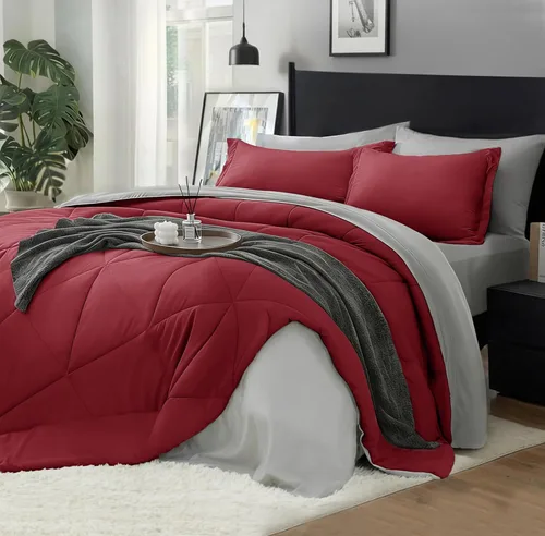 Miniatura 11 de BEDELITE Juego de edredón tamaño King de 7 piezas en una bolsa, juego de cama reversible de microfibra suave gris con edredones, sábanas, fundas
