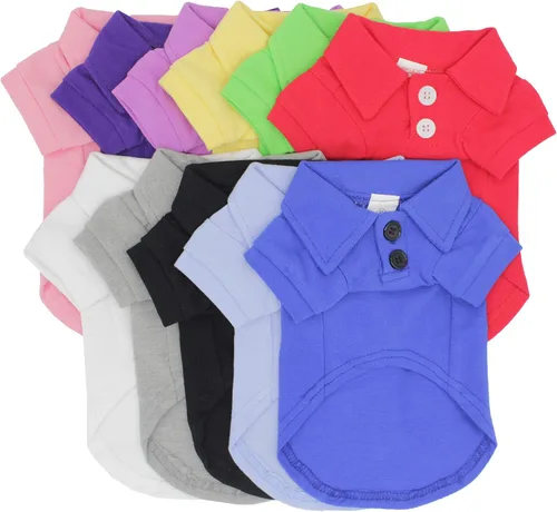 Miniatura 7 de lovelonglong Polo básico para perro, de algodón de primera calidad, para perros grandes, medianos y pequeños, con cuello de dos botones, color Negro