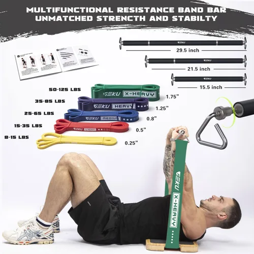 Miniatura 4 de Resistance Band Bar, Length-Adjustable Detachable Heavy Duty Workout Bar for Resistance Band Training, Core Muscle Training, Home & Ourdoor Workout