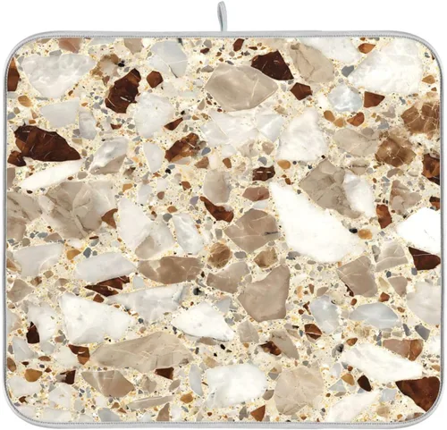 Miniatura 8 de Beige and Brown Marble Print Dish Drying Mat for Kitchen Counter Super Absorbent Drying Mat 16x18 inch Large Dish Drying Matts for Countertop