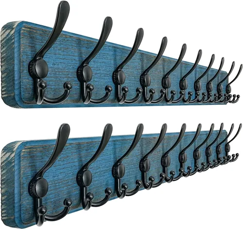 Miniatura 44 de Dseap Perchero de Pared Montado - 5 Ganchos Triangulares, Resistente, Perchero de Pared de Madera para Abriggos, Sombreros, Chaquetas, Ropa, Negro