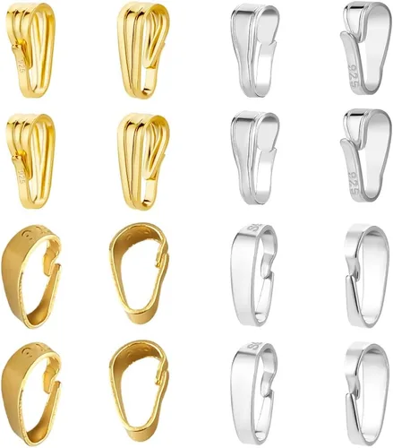 PH PandaHall 16 piezas de fianza para hacer joyas de plata de ley 925 con cierre colgante para pulseras, collares, joyas, manualidades, 2 colores