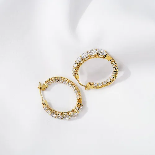 Miniatura 4 de Tienda Collection Platinum or Gold-Plated Sterling Silver Infinite Elements Zirconia Graduated Hoop Earrings, 1" Diameter