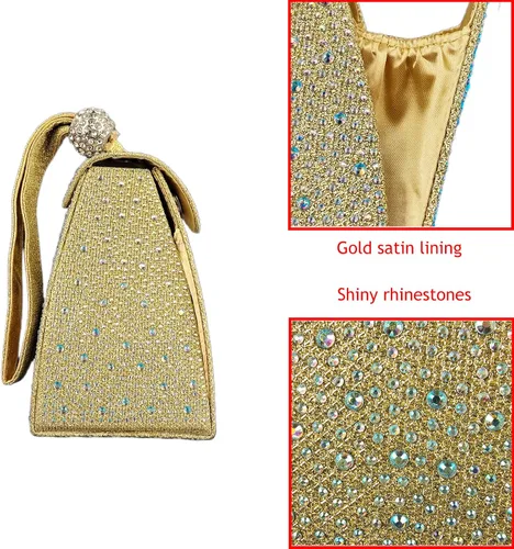 Miniatura 2 de Bolso de noche único con diamantes de imitación para mujer, bolso de mano triangular