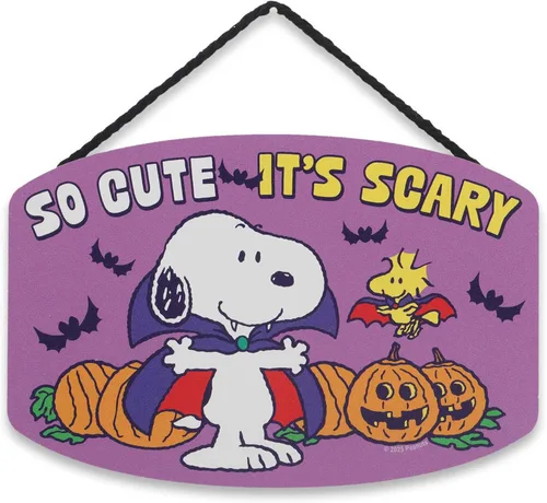 Miniatura 9 de Peanuts Snoopy Jack-O-Lantern - Guirnalda de Halloween colgante de madera para decoración de pared, divertido letrero de Snoopy para el hogar Naranja