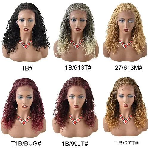 Miniatura 7 de Pelucas trenzadas para mujeres negras, 14 pulgadas, encaje HD suave de 4 3/4 x 12 1/2 pulgadas, peluca trenzada frontal sin nudos, pelucas cortas