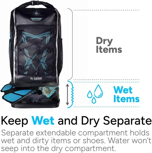 Miniatura 2 de Platinum Sun Dry Bag - Mochila impermeable de 40 L, resistente bolsa de playa enrollable con compartimento para cosas sucias para viajes