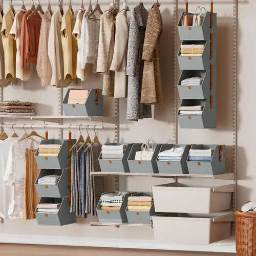 Miniatura 3 de Homsorout Organizador de Armario Colgante de 4 Niveles - Estantes Colgantes para Ropa, Sistema de Armario Ahorro de Espacio, Contenedores de Gris