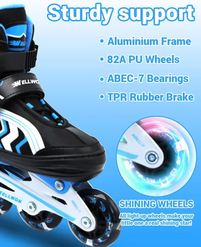 Miniatura 4 de Patines en línea para niños y niñas de 6 a 12 años, patines ajustables para principiantes con ruedas iluminadas para niños, jóvenes y adolescentes