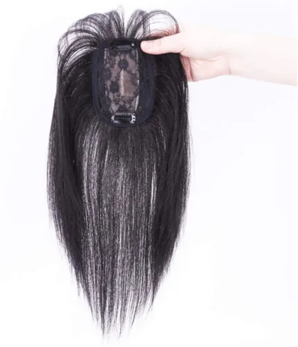 Miniatura 2 de LXUE Piezas de cabello realistas con flequillo, cabello humano real con clip para mujeres con pérdida de cabello, 8 pulgadas, marrón oscuro