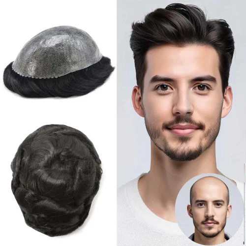 Miniatura 34 de Toupee for Men Hair Piece Real Human Hair Full Poly Skin Mens Toupee Mens Hair System Injected PU Hair System Invisible Hairpiece for