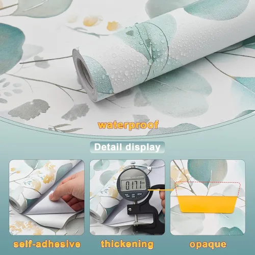 Miniatura 4 de Sevalo Papel tapiz de hojas para despegar y pegar, papel de contacto bohemio para gabinetes, hojas verdes, papel de contacto, autoadhesivo