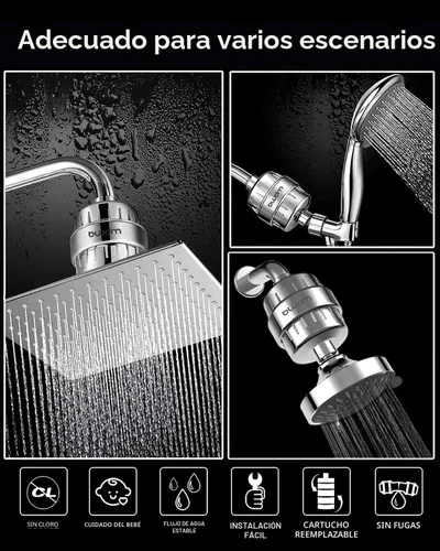 Miniatura 5 de Filtro de ducha de 15 etapas - Filtro para cabezal de ducha - Filtro de agua dura bwdm, elimina el cloro, metales pesados y otras impurezas, Cromo