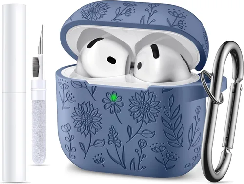 Miniatura 13 de para estuche de Airpods 4, DaQin - Estuche grabado con flores compatible con estuches de Airpods de Apple de 4ª generación para mujeres, estuches