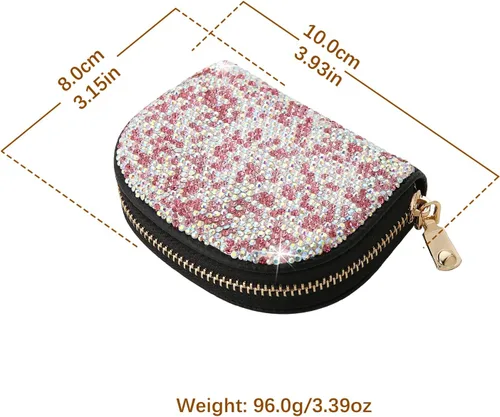 Miniatura 9 de AsAlways RFID Rhinestone titular de la tarjeta de crédito semicírculo multicapa cremallera caso Bling Crystal Slim pequeña cartera para mujeres