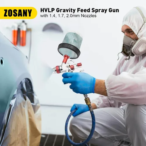 Miniatura 2 de HVLP Pistola de pulverización de alimentación por gravedad, kit de pistola de pintura de aire automotriz con boquillas de 1.4, 1.7, 0.079 in, 10