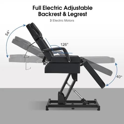 Miniatura 3 de BarberPub Cama facial totalmente eléctrica con 3 motores para esteticista, silla de tatuaje eléctrica para cliente, cama facial para esteticista