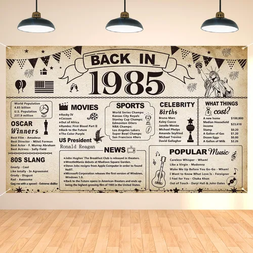 DARUNAXY Decoraciones de fiesta de cumpleaños número 41, pancarta vintage de vuelta en 1985, cartel de fiesta de cumpleaños de 41 años, suministros