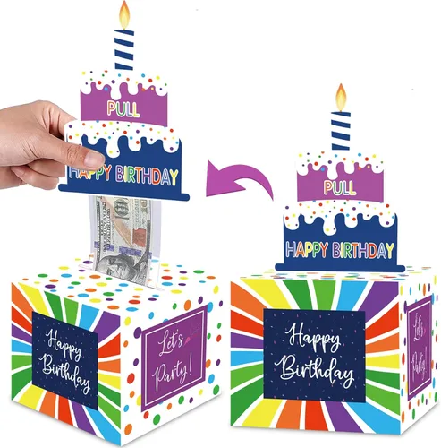 Miniatura 9 de Caja de dinero de cumpleaños para regalo en efectivo, cajas de regalo sorpresa para dinero, caja de dinero con tarjeta de feliz cumpleaños extraíble