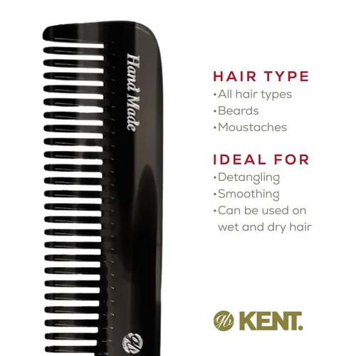Miniatura 6 de Kent Peine de pelo de dientes finos y dientes anchos 6T G, peine de peinado hecho a mano para el cuidado del cabello, peines de peluquería, peines