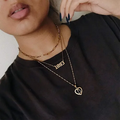 Miniatura 4 de Collar de acero inoxidable chapado en oro de 18 quilates con número de cumpleaños, aniversario, joyería memorable para mujeres y niñas, Metal, No