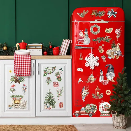 Miniatura 7 de Whaline 12 hojas de calcomanías de transferencia con diseño navideño clásico de acuarela, incluye muñeco de nieve, gnomo, Santa Claus, flores