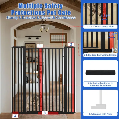 Miniatura 4 de SHYUJAJIE Puerta para mascotas extra alta de 55 pulgadas para gatos, puertas para perros anchas ajustables de 29.92"-43", puerta alta para mascotas