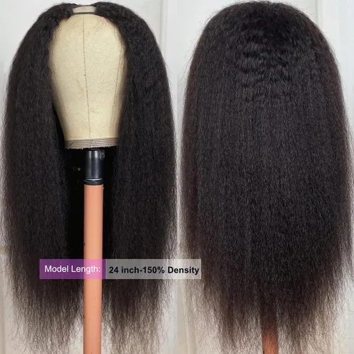 Miniatura 4 de UNICE - Peluca de cabello humano lacio tipo afro con parte en V, sin pegamento, con parte en U mejorada, con pinzas de máquina, sin mechones fuera