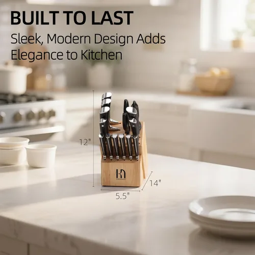 Miniatura 7 de KnifeSaga Juego de cuchillos con bloque, juego de cuchillos de cocina japoneses de 15 piezas ultra afilados, juego de bloques de cuchillos de acero