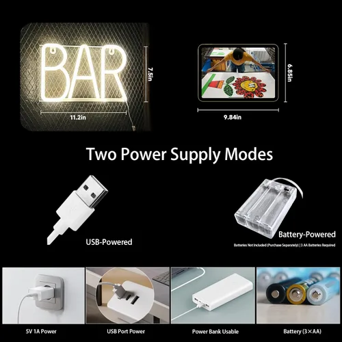 Miniatura 6 de Letrero de barra de neón, luces de marquesina iluminadas colgables, USB / pilas LED para pub, bar casero, cafeterías y tiendas de té, campamento