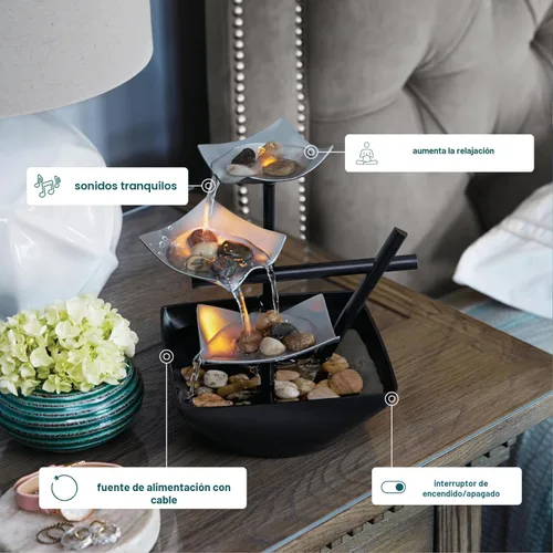 Miniatura 4 de Fuente de plata, iluminada, de relajación con piedras naturales, por HoMedics WFL-SLVS Envirascape Silver Springs