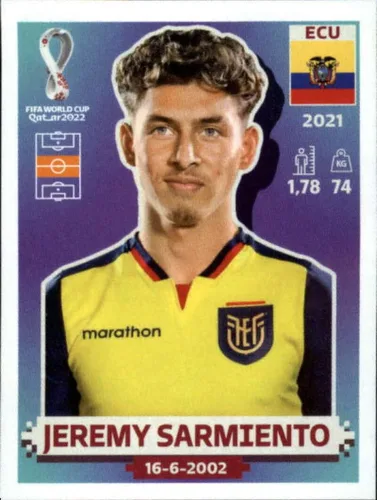 2022 Panini World Cup Soccer Sticker #ECU15 Jeremy Sarmiento Ecuador Group A Official Qatar WC Album Sticker in Raw (NM or Better) - Measuring 2