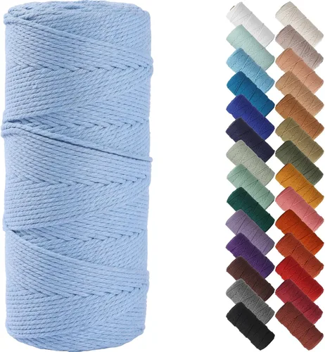 Miniatura 55 de Cordón de macramé de 1/8 pulgadas 220 yardas (200 metros) suministros naturales de macramé, hilo de macramé, cuerda de algodón de color, cuerda