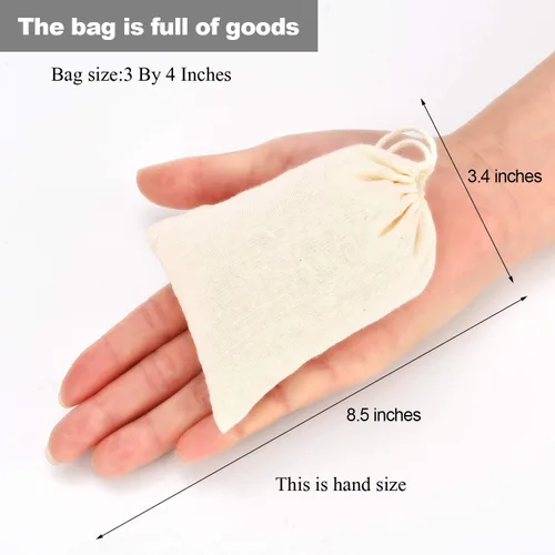 Miniatura 4 de Tatuo Bolsas de Muselina de Algodón con Cordón de 3 x 4 Pulgadas, Bolsa de Lino de Tela, Bolsita Reutilizable y Vacía para Regalo, para Fiestas