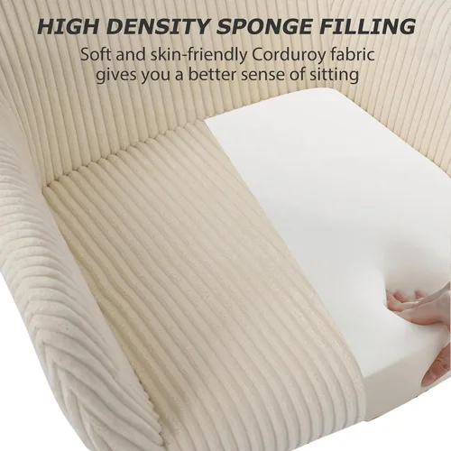 Miniatura 5 de KCC Silla de Tocador de Maquillaje de Tela de Pana, Sillón Giratorio Esponjoso Moderno con Ruedas, Tapizada Mullida de Altura Ajustable para Niñas
