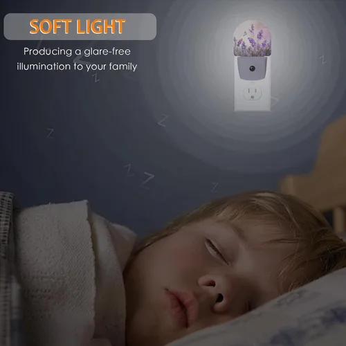 Miniatura 5 de Luz nocturna de mariposa con flores de lavanda, luces nocturnas enchufables a la pared con sensor de atardecer a amanecer, lámpara para dormitorio