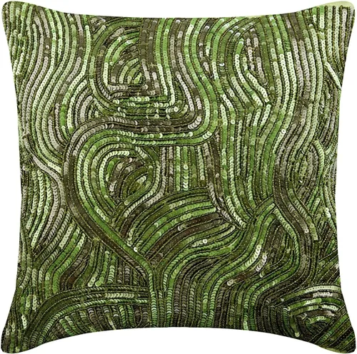 Miniatura 10 de The HomeCentric Fundas de almohada decorativas con bordes de 12 x 12 pulgadas Funda de cojín de seda de arte moderno Fundas de almohada verdes