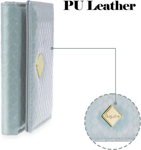 Miniatura 5 de Billetera triple para mujer, delgada para tarjetas de crédito, carteras de cuero con ventana de identificación, Azul, Trifold