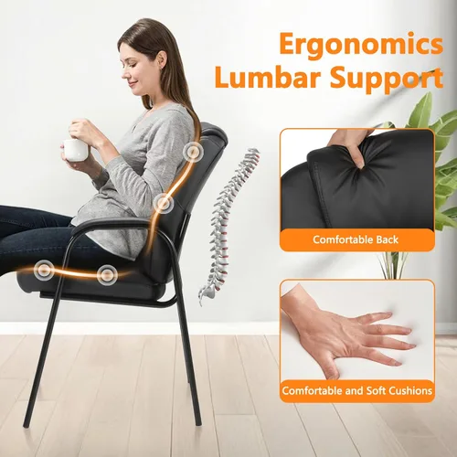 Miniatura 5 de CLATINA Silla de invitados de cuero, silla de mesa de conferencias de recepción con reposabrazos acolchados, sillón estacionario para sala de espera