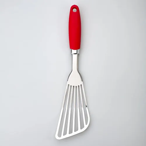 Miniatura 4 de Espátula de pescado de acero inoxidable 304, delgada y flexible ranurada con mango ergonómico antideslizante, espátula de metal para peces, huevos