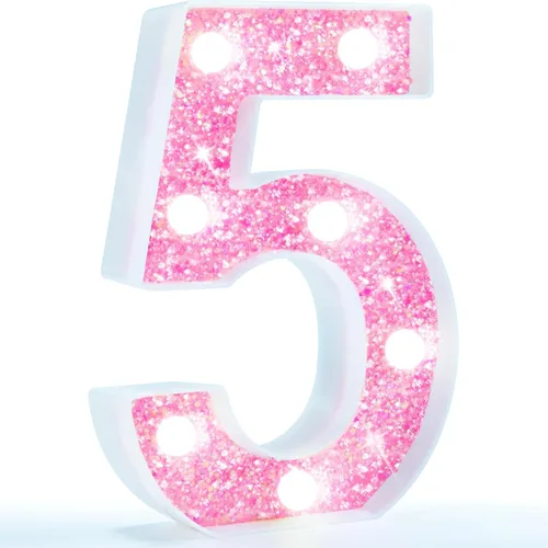 Miniatura 30 de Pooqla Luces de números de marquesina, números de luz rosa para niñas de 10.º cumpleaños, funciona con pilas, luz nocturna de número con purpurina