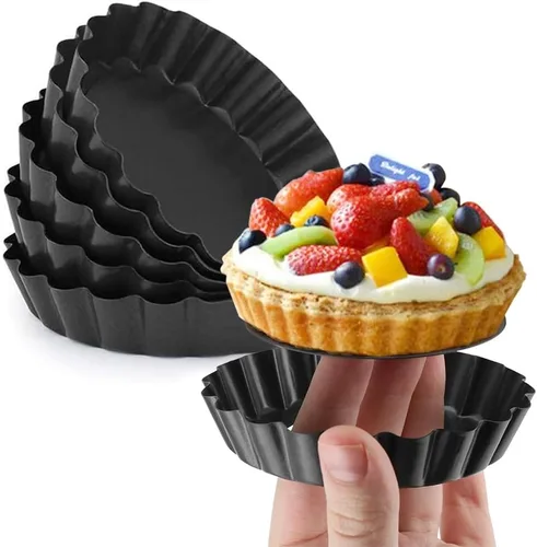 Gutsdoor Paquete de 6 mini moldes para tartas de 4 pulgadas con parte inferior extraíble para quiche, antiadherente, redondo, juego de moldes para