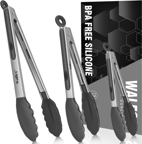 Miniatura 9 de Walfos Pinzas de cocina – Juego de 3 pinzas de cocina resistentes al calor, puntas de acero inoxidable y silicona sin BPA, ideales para cocinar