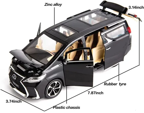 Miniatura 2 de WAKAKAC Modelo de coche 1/24 LM300 MPV Aleación Pull Back Metal Coche de juguete coleccionable con luz y sonido, la puerta del vehículo de juguete