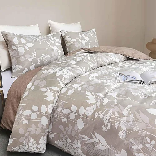 Miniatura 12 de Juego de edredón de tamaño individual, diseño floral blanco y amarillo, estampado de hojas verdes, reversible de plumón alternativo, 68 x 90